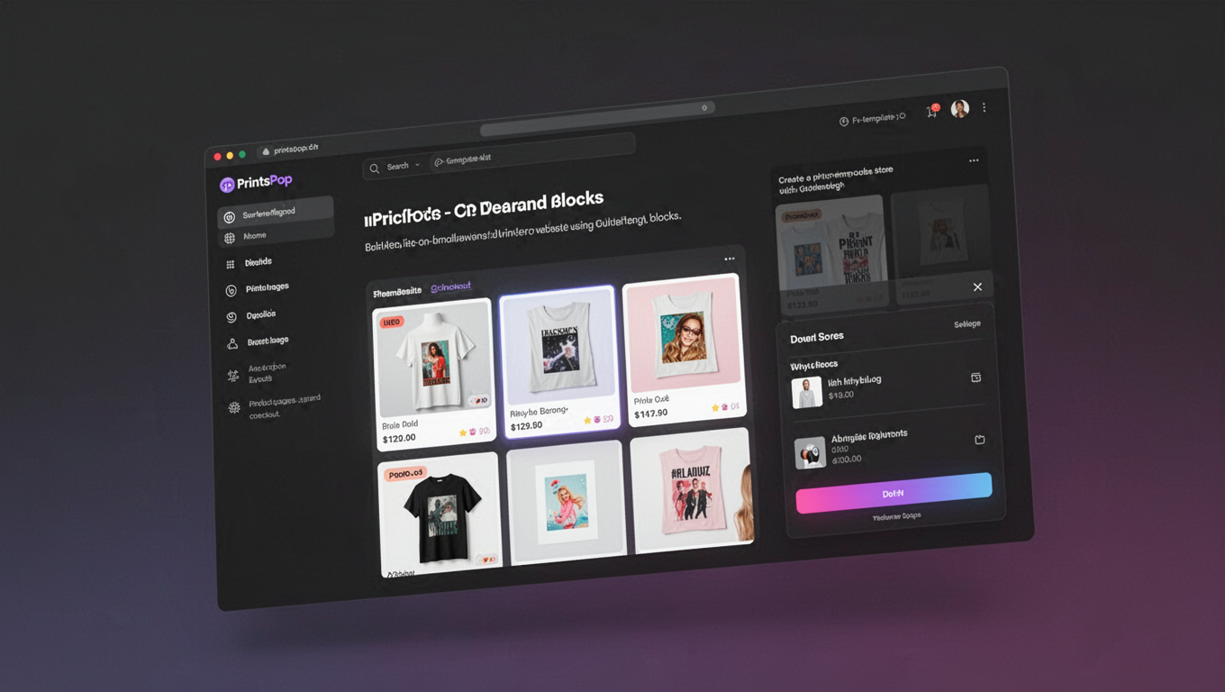Preview of PrintsPop - Print On Demand Gutenberg Website Template
