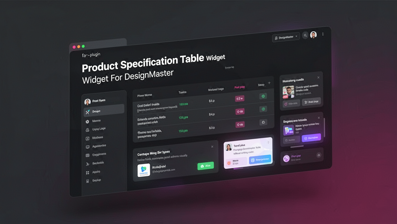 Preview of Product Specification Table Widget For DesignMaster