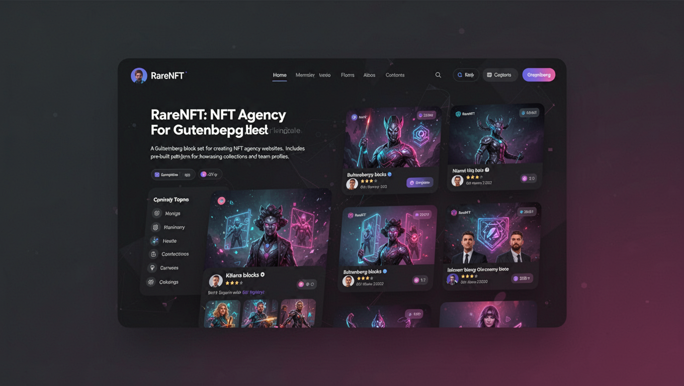 Preview of RareNFT: NFT Agency Website For Gutenberg