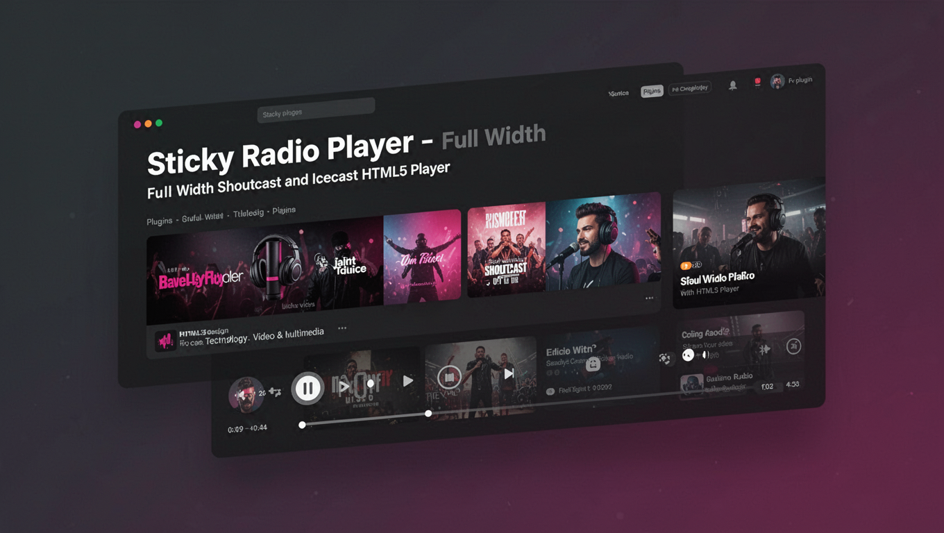 Preview of Sticky Radio Player - Full Width Shoutcast and Icecast HTML5 Player