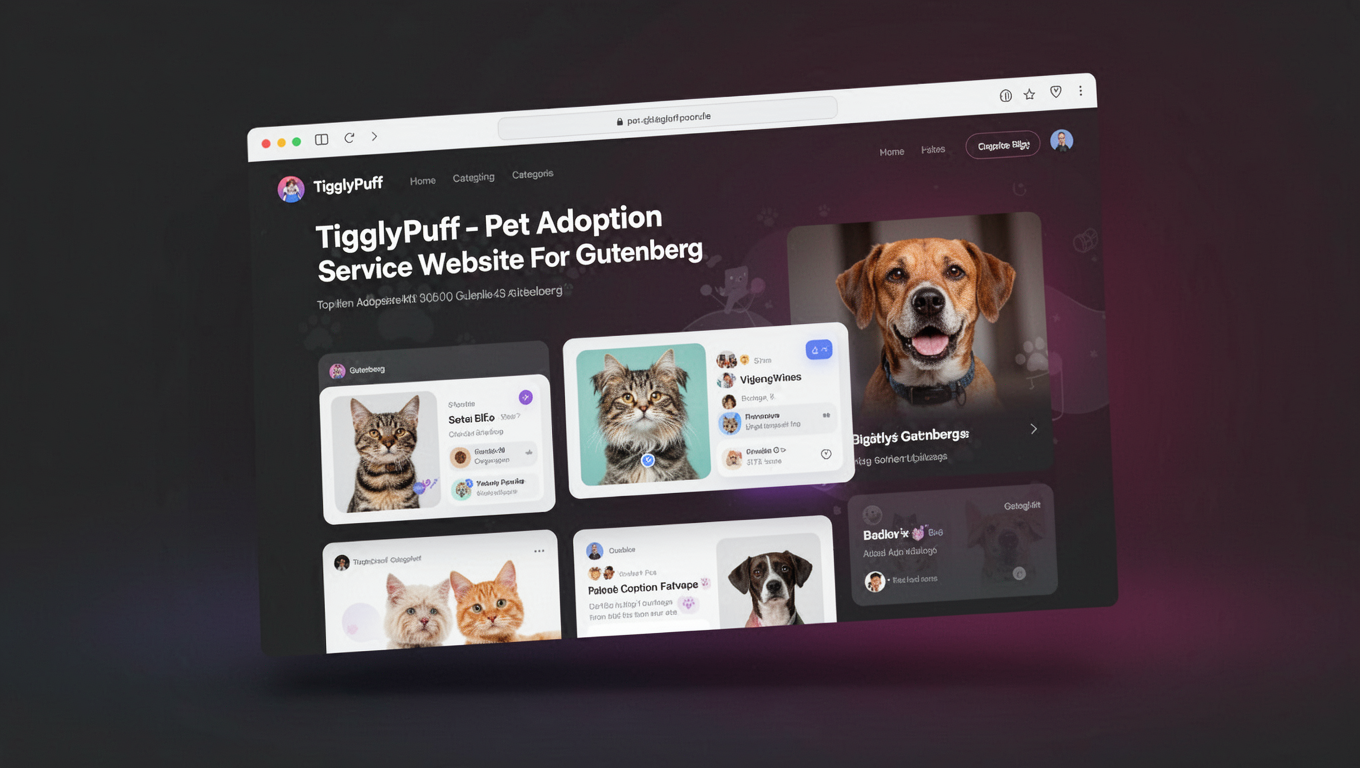 Preview of TigglyPuff - Pet Adoption Service Website For Gutenberg