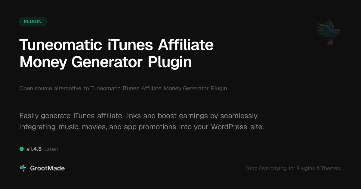 Preview of Tuneomatic iTunes Affiliate Money Generator Plugin