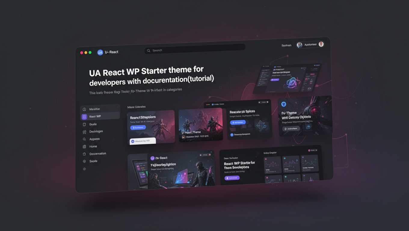 Preview of UA React WP Starter theme for developers with documentation(tutorial)