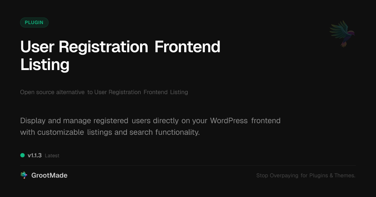 Preview of User Registration Frontend Listing