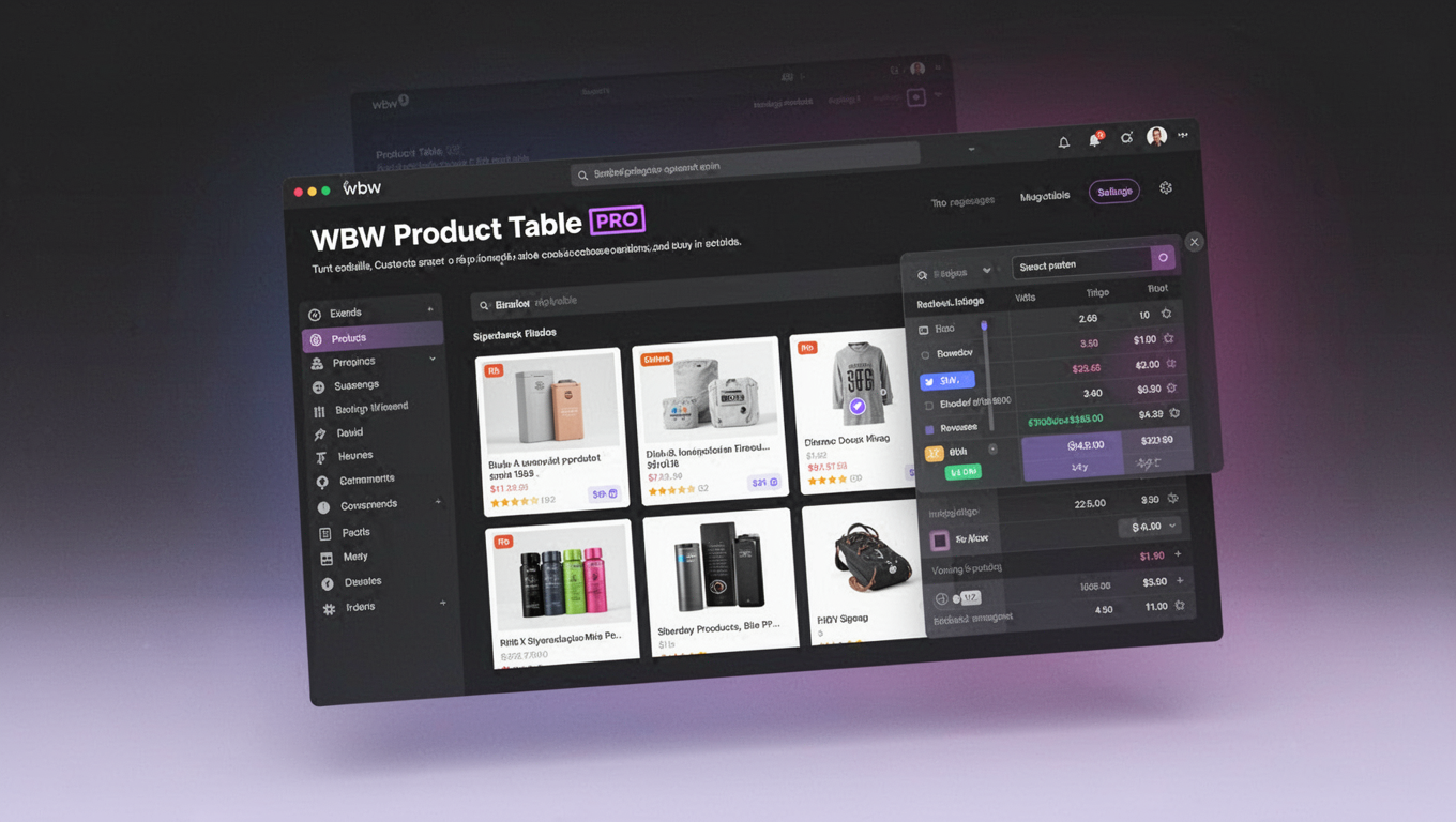 Preview of WBW Product Table PRO