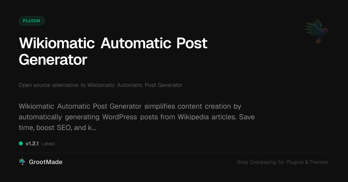Preview of Wikiomatic Automatic Post Generator