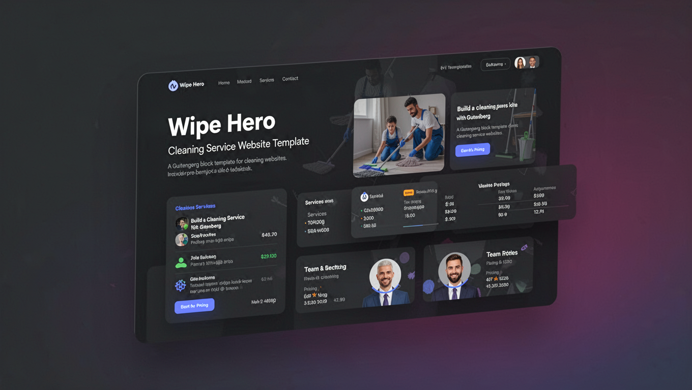 Preview of Wipe Hero - Cleaning Service Website Template For Gutenberg
