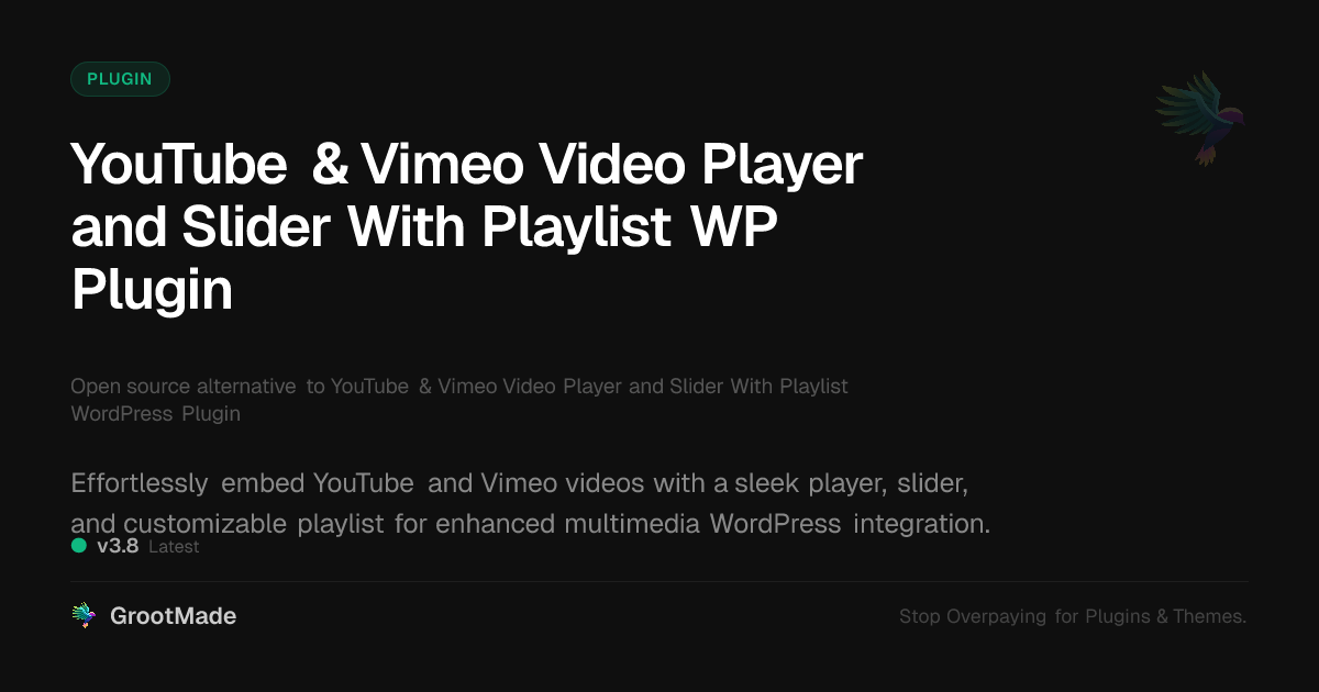 Preview of YouTube & Vimeo Video Player and Slider With Playlist WP Plugin