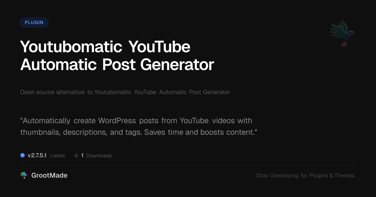 Preview of Youtubomatic YouTube Automatic Post Generator
