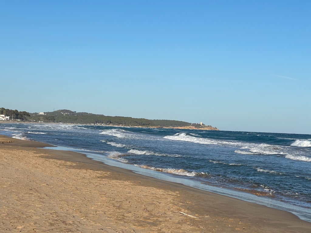 Golden Sandy Beach and Rolling Waves in Spain