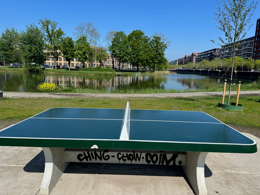Outdoor Ping Pong Table by the Canal on a Sunny Day