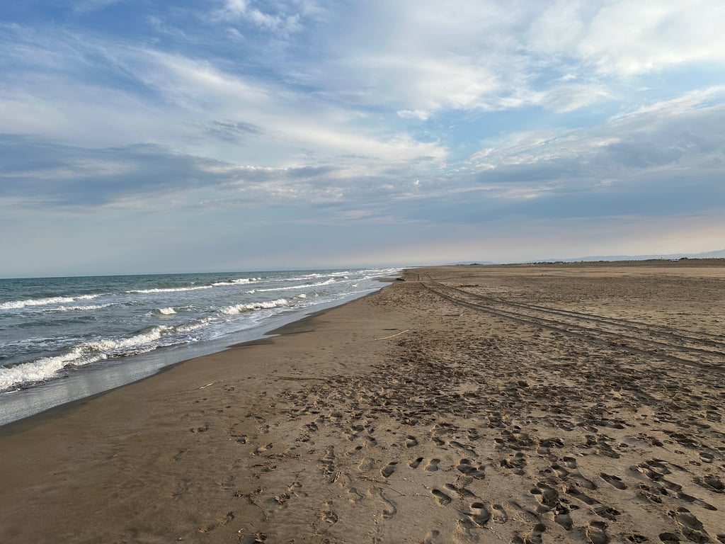 Footprints on a Quiet Beach at Dusk