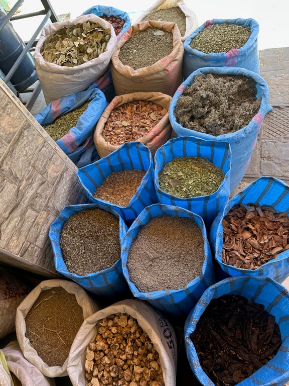 Colorful Baskets of Dried Herbs and Spices