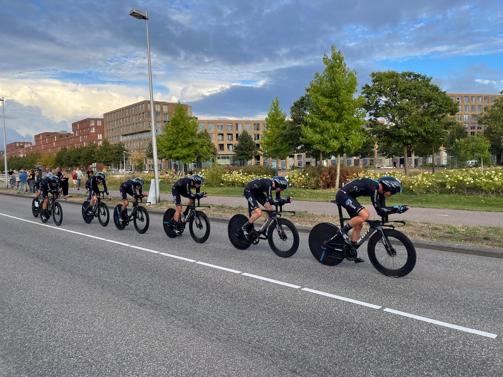 Professional Cycling Team in Time Trial Formation