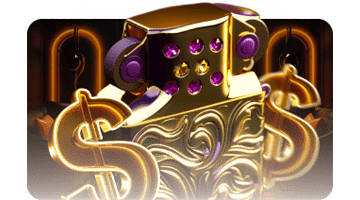 AUF Casino Third Deposit bonus: ornate golden slot-style box surrounded by glowing dollar signs on a dark background, representing a standard third deposit casino bonus.