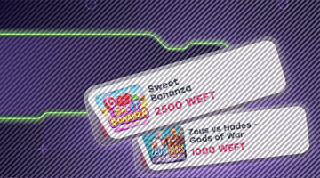Weiss Casino Rakeback bonus: stacked bonus cards showing rakeback amounts and wager percentages on a purple background, illustrating rakeback rewards and ongoing cashback mechanics.