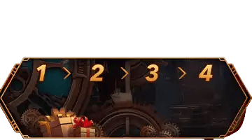 Joy Casino Refer a Friend program: numbered step banner with gift box and arrows on a dark background, symbolizing referral steps and friend invitation rewards.