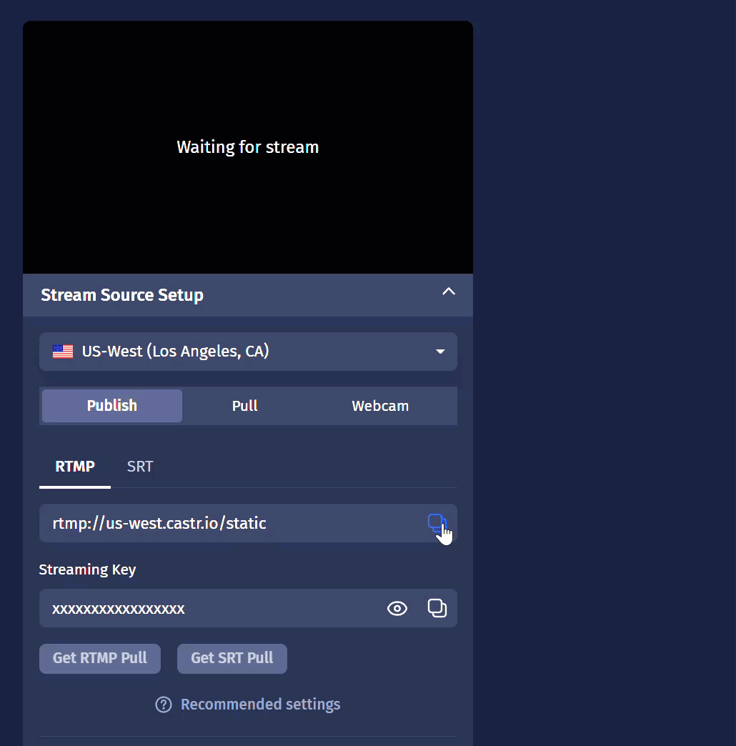 Get RTMP details for your stream on Castr