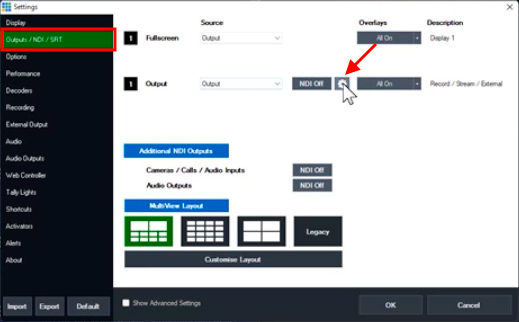 Vmix SRT settings