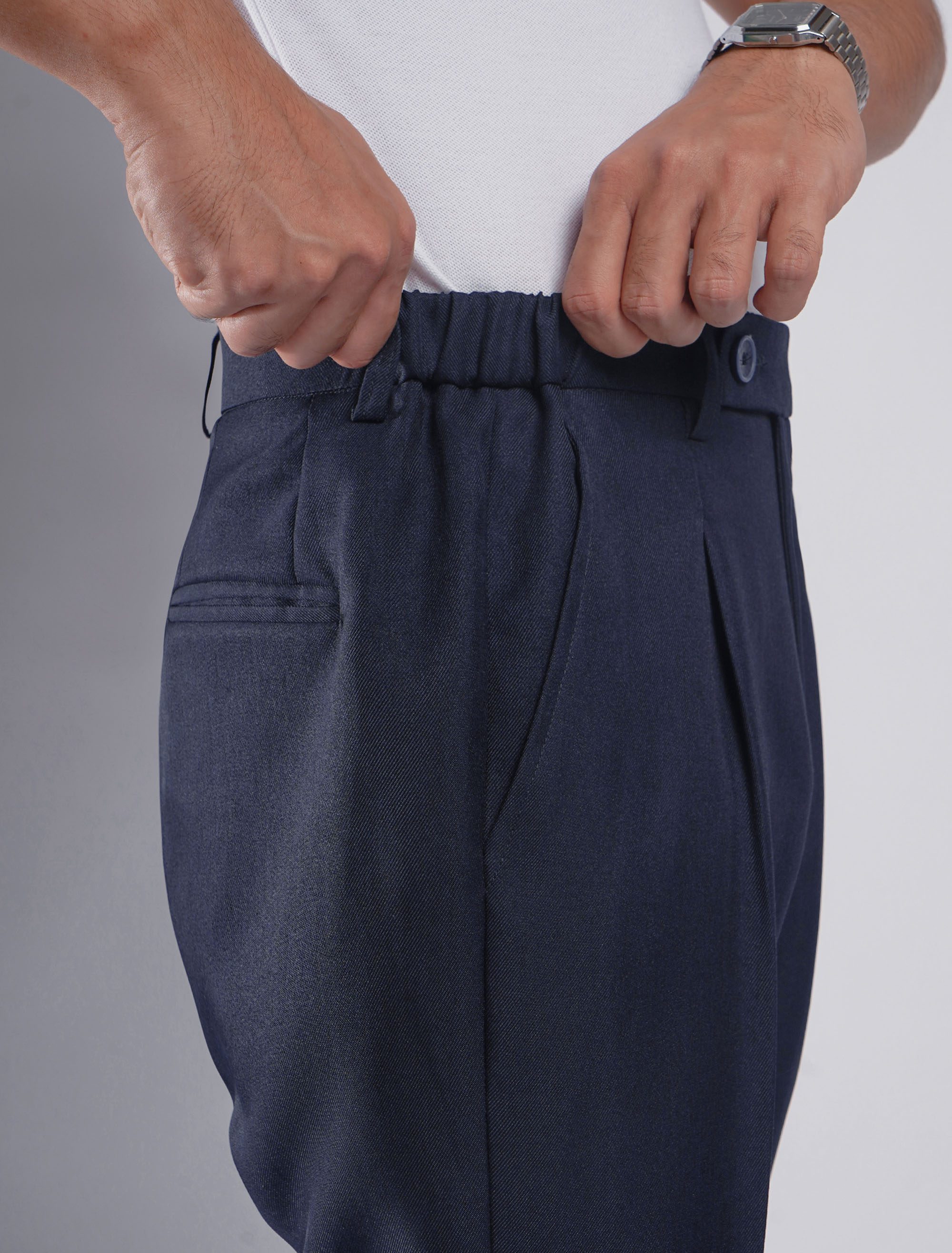 Kasual Celana Solid Blue Smart Waist Ankle Solid Pant 5