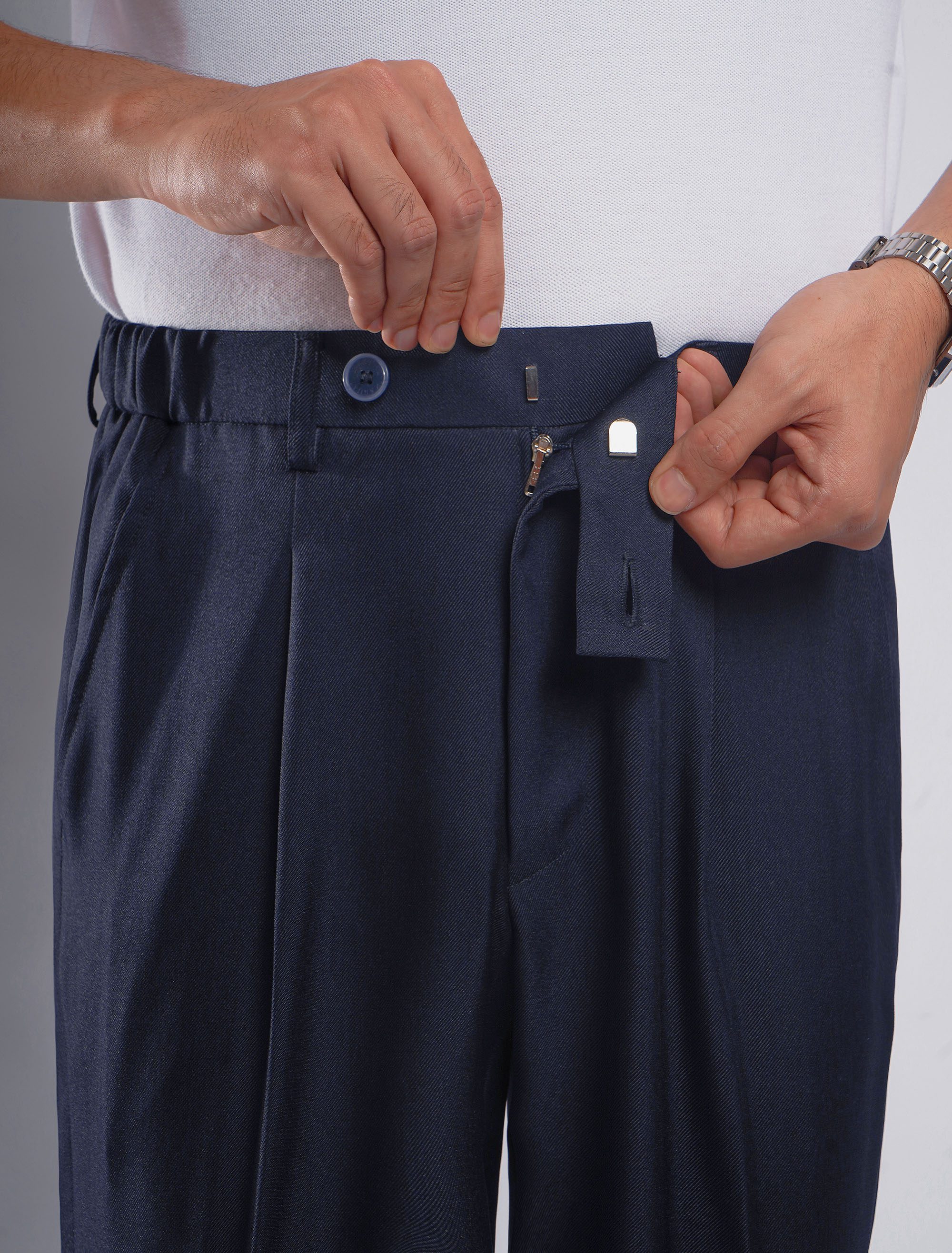 Kasual Celana Solid Blue Smart Waist Ankle Solid Pant 3