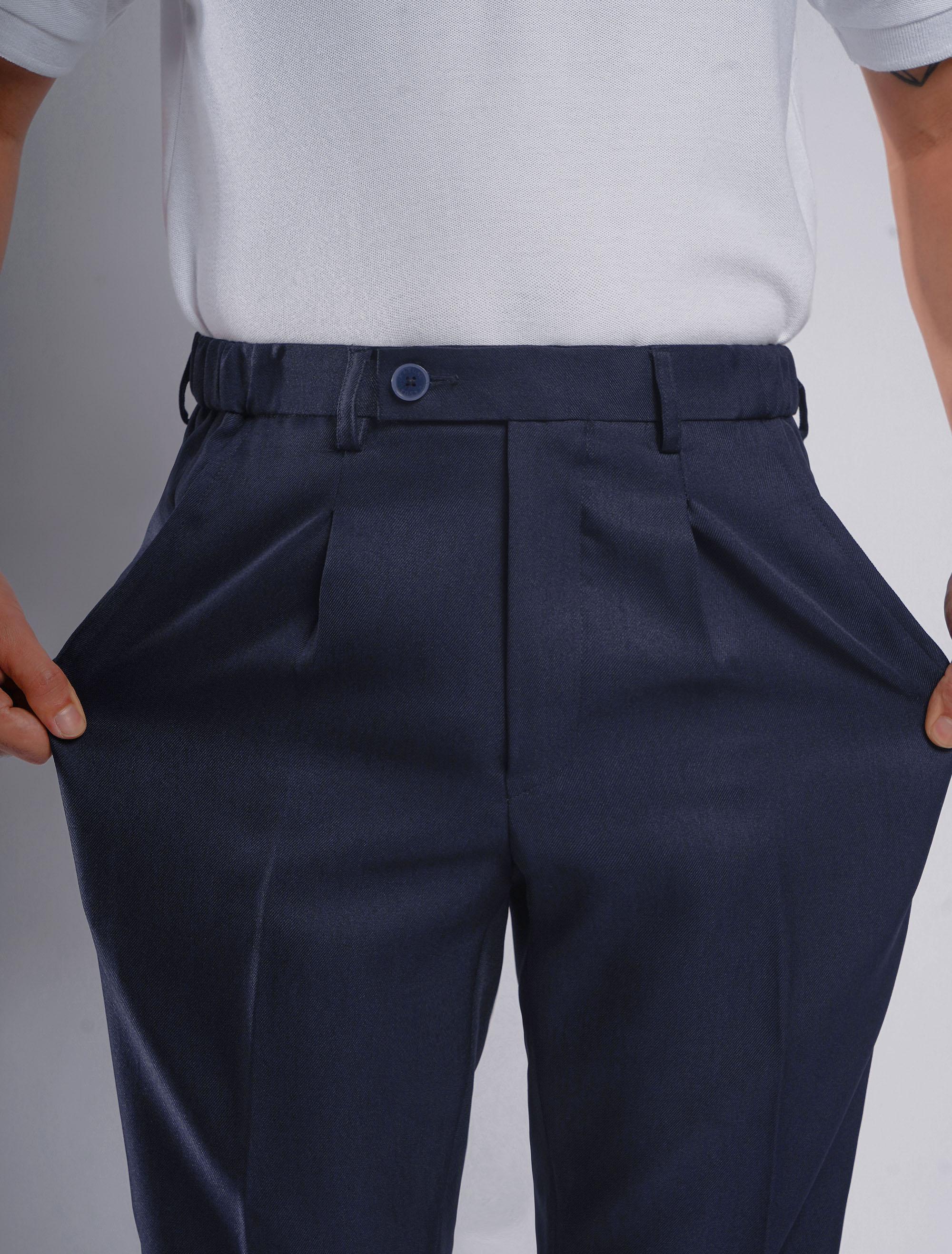 Kasual Celana Solid Blue Smart Waist Ankle Solid Pant 4