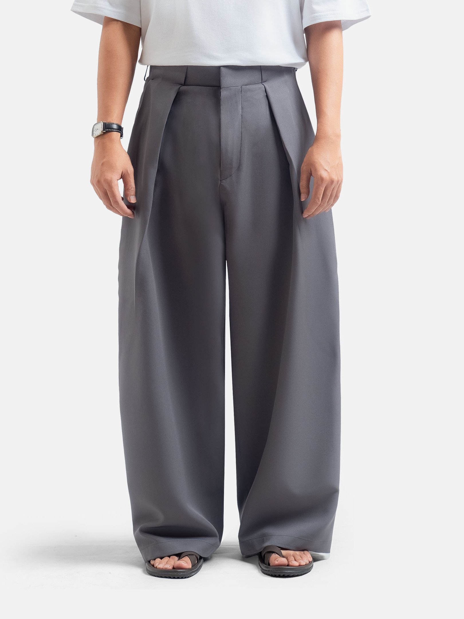Grey Neu Pleated Wide Pant
