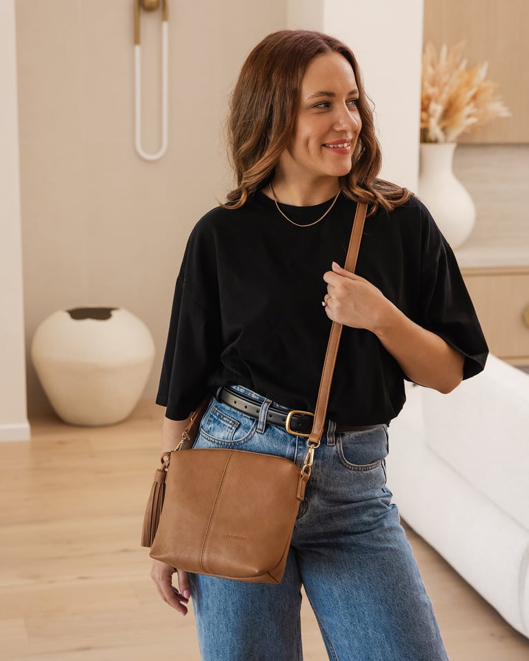 Louenhide Kasey Stripe Crossbody Bag Camel