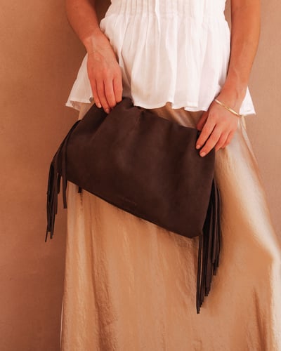Reese Shoulder Bag - Suede Chocolate - Lifestyle