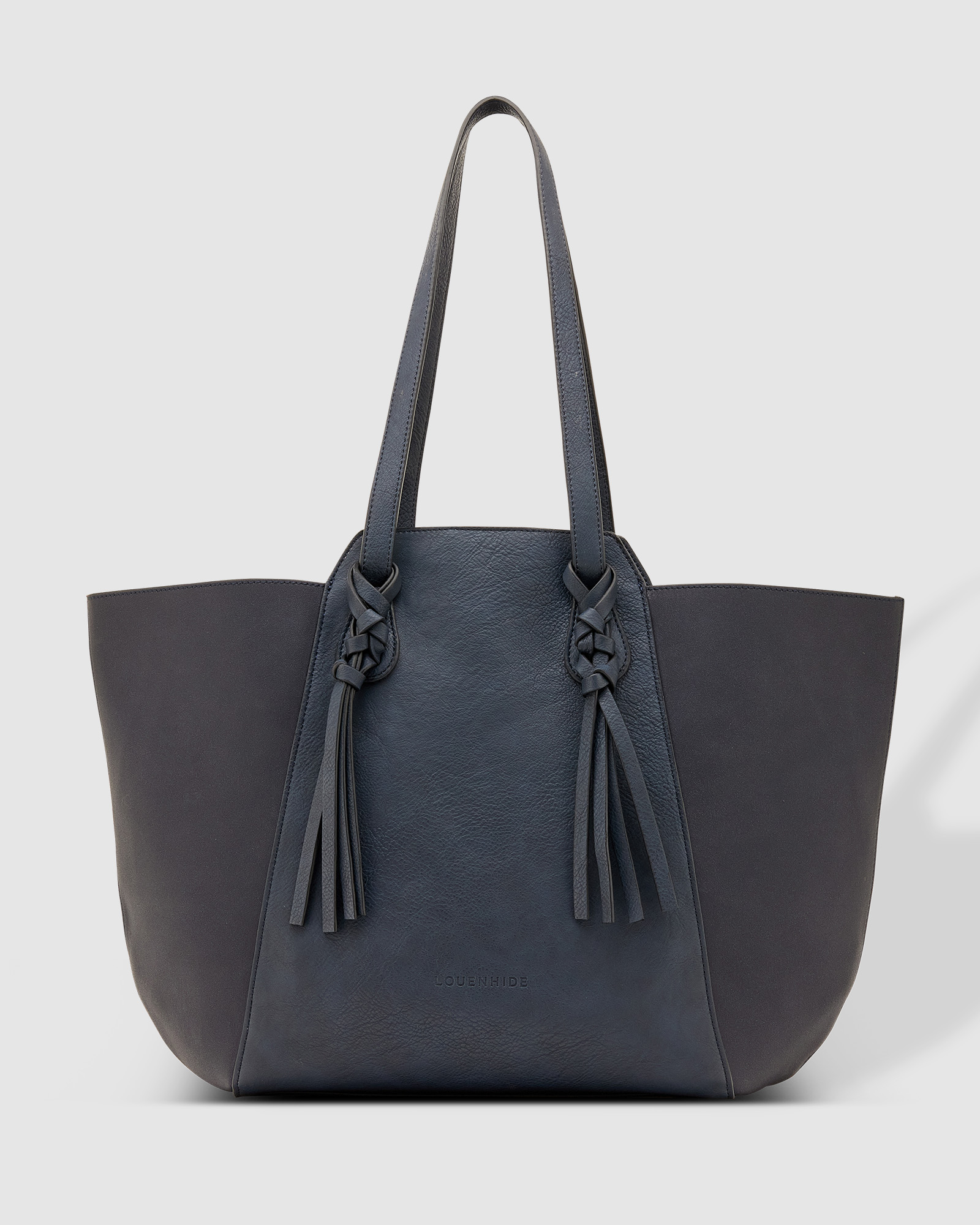 Navy leather tote deals handbag