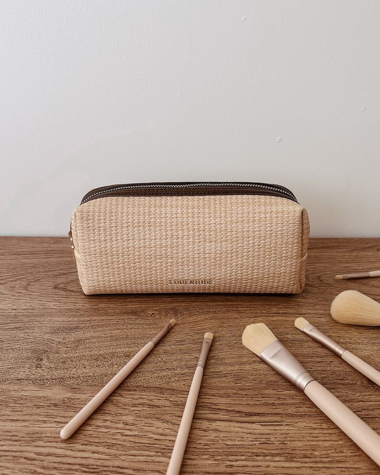 Louenhide Brianna Makeup Bag with Brush Set Natural Chocolate
