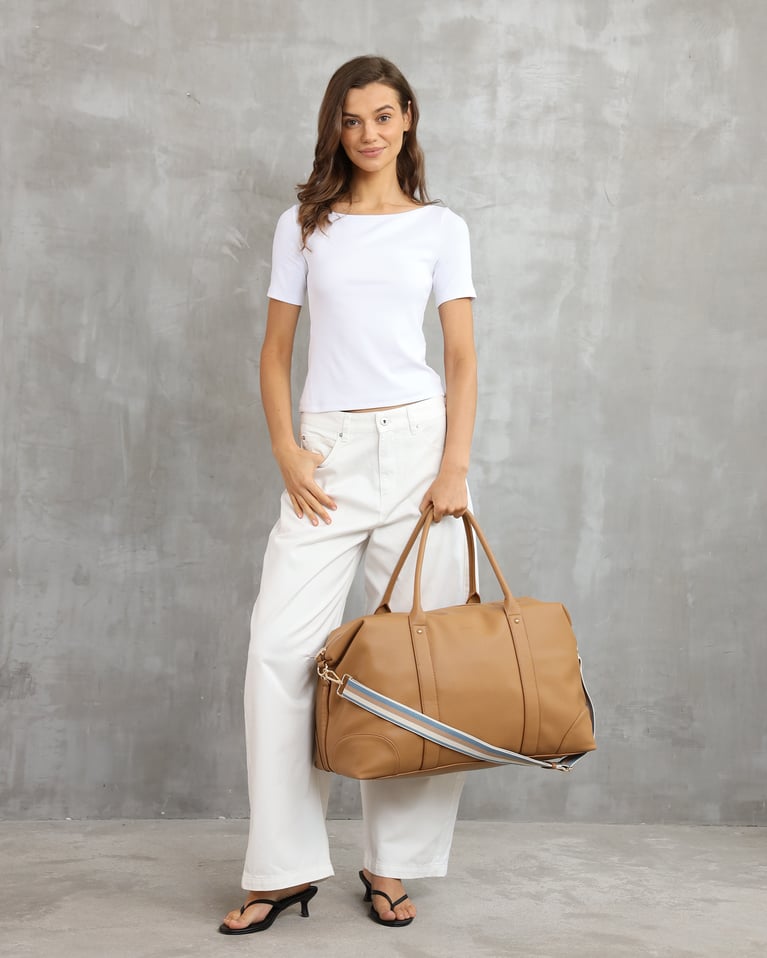 Louenhide Alexis Stripe Weekender Travel Bag Camel