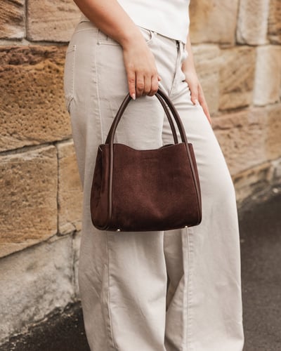 Steffie Suede Mini Tote Bag  - Chocolate - Lifestyle