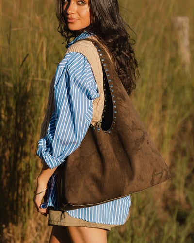 Hailey Suede Shoulder Bag   - Olive   - Lifestyle