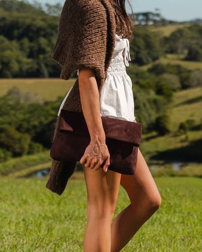Luka Suede Clutch Crossbody  - Chocolate - Lifestyle