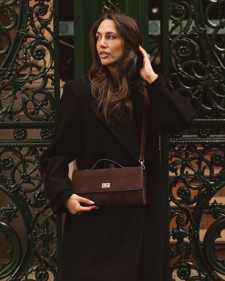 Louenhide Delaney Clutch Crossbody  Suede Chocolate