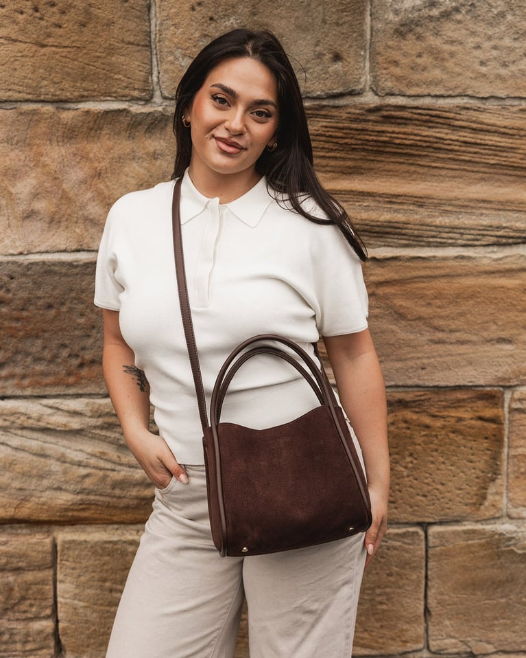 Louenhide Steffie Suede Mini Tote Bag  Chocolate