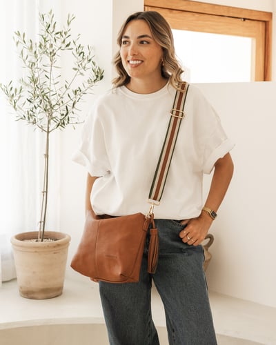 Daisy Stripe Crossbody Bag - Tan - Lifestyle