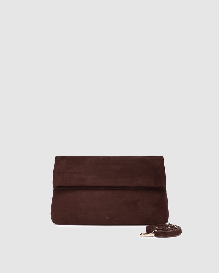 Louenhide Luka Suede Clutch Crossbody  Chocolate