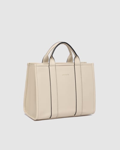 Manhattan Tote Bag - Biscotti with Black Trim   - Lifestyle
