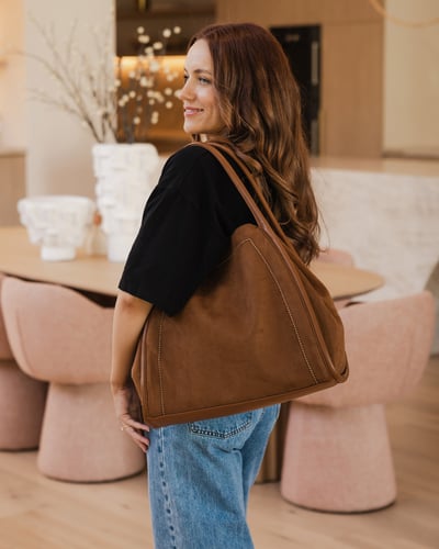 Sutton Shoulder Bag - Suede Tan - Lifestyle