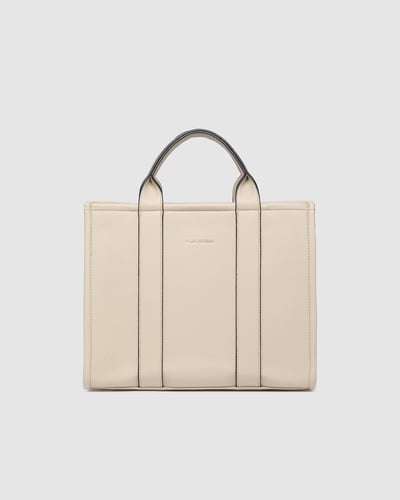 Manhattan Tote Bag - Biscotti with Black Trim  