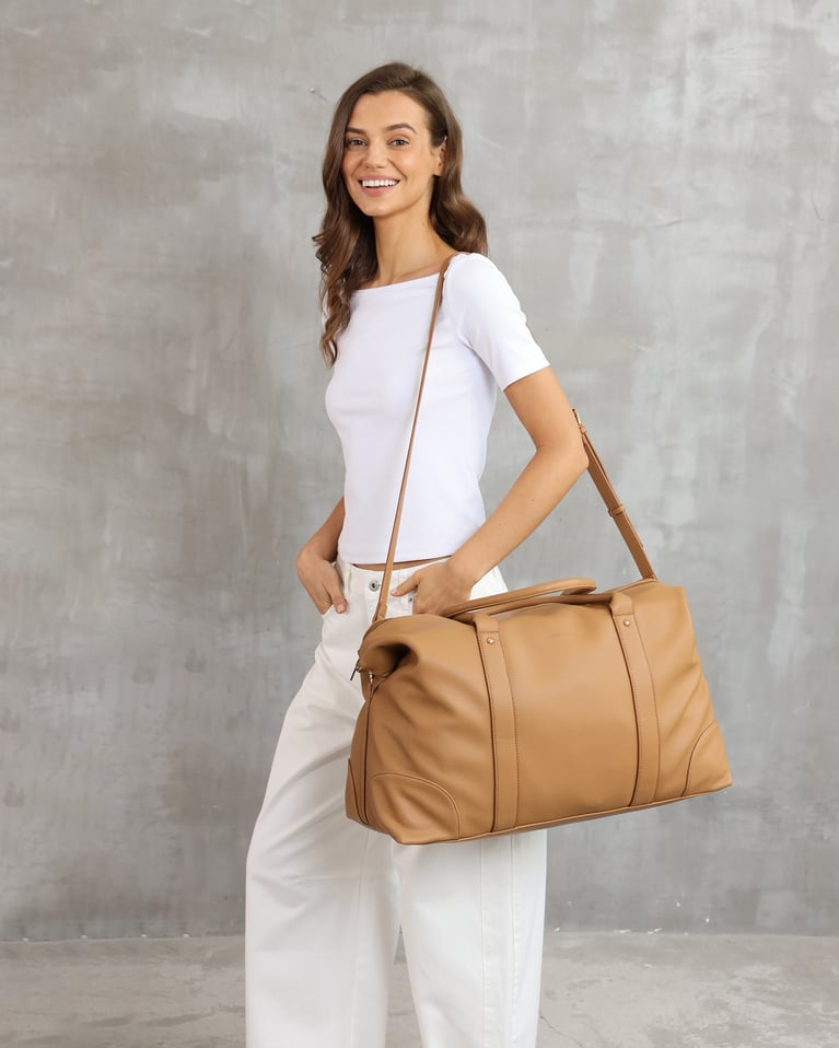 Louenhide Alexis Stripe Weekender Travel Bag Camel