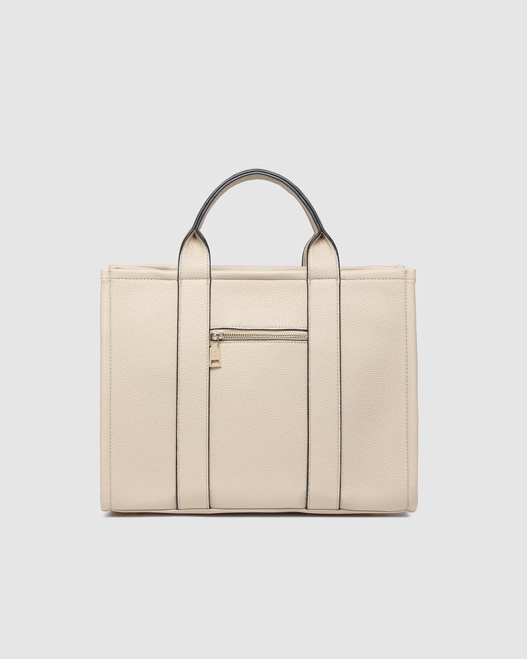 Louenhide Manhattan Tote Bag Biscotti with Black Trim  