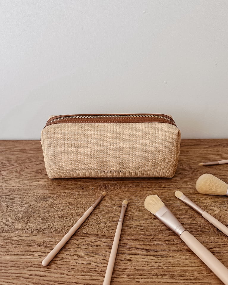 Louenhide Brianna Makeup Bag with Brush Set Natural Tan