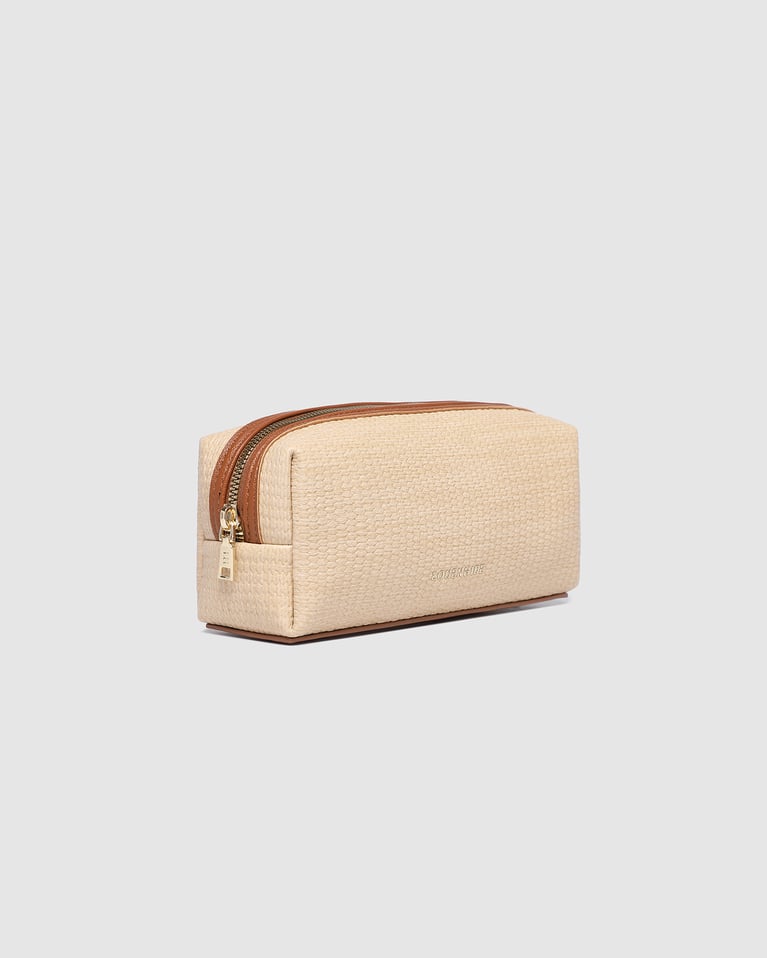 Louenhide Brianna Makeup Bag with Brush Set Natural Tan