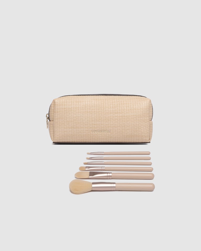 Louenhide Brianna Makeup Bag with Brush Set Natural Chocolate