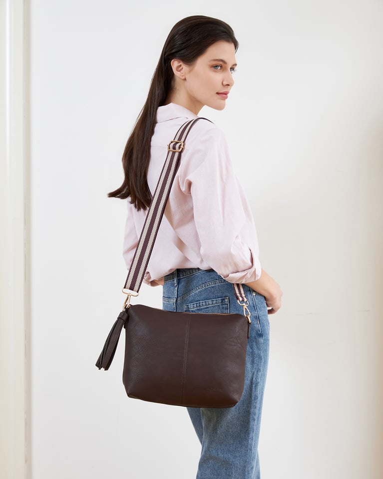 Louenhide Daisy Stripe Crossbody Bag Chocolate