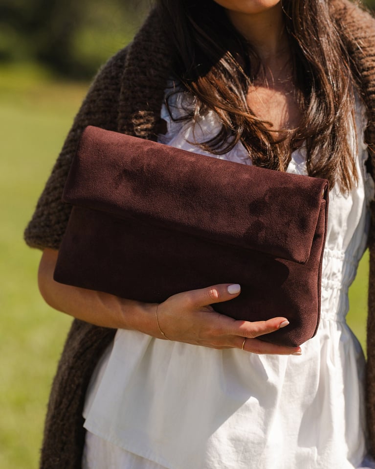 Louenhide Luka Suede Clutch Crossbody  Chocolate