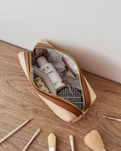 Brianna Makeup Bag with Brush Set - Natural Tan - Lifestyle